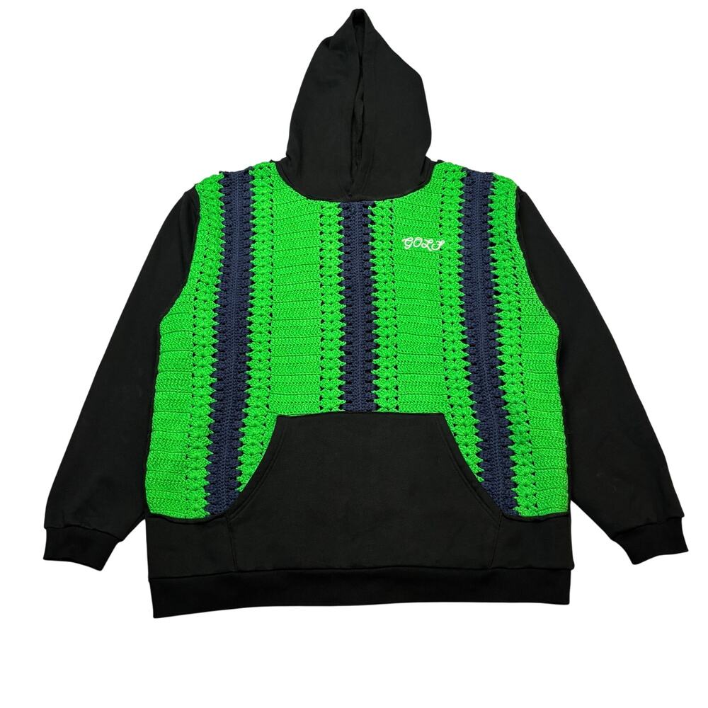 Golf Wang Crochet Knit Front Panel Hoodie Mens XL Green Black Streetwear
